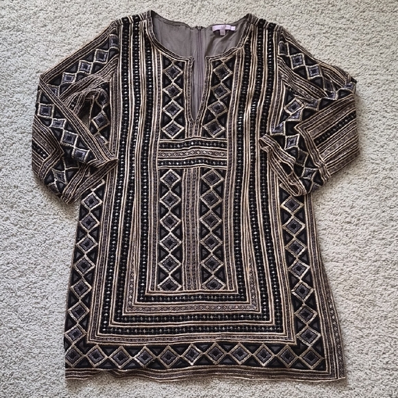 Calypso St. Barth Geometric Embroidered Mini Dress - Black and Tan - Picture 2 of 9
